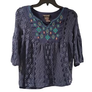 EUC Girls Xtraordinary Navy 2 Piece Top Set Size XL 3/4 Sleeve Western Pattern